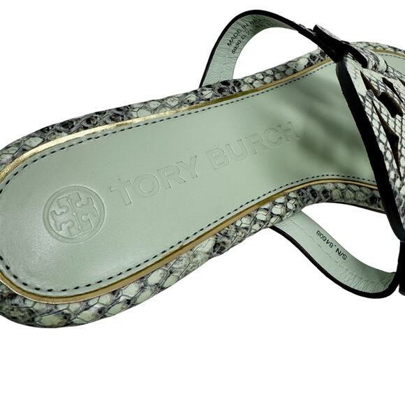 TORY BURCH Mint Green Reptile Snake Gold Metallic Metal Miller Sandals Size 7.5 - Picture 4 of 7